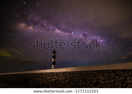 Lighthouse and Milky Way background. Menorca summer 2019
