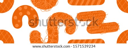 Collage Creative cheerful Doodle Art Seamless Pattern with different Orange shapes and textures with bright spots. Modern trendy vector illustration. Cute and modern wallpaper, fabric doodle style 
