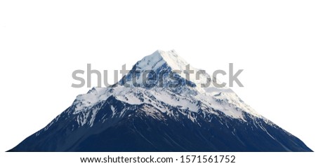 Aoraki, or Mount Cook, isolated on white background. It is the highest mountain in New Zealand. Royalty-Free Stock Photo #1571561752