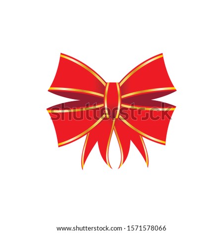 Red ribbon with bow on a white background. Vector illustration.
