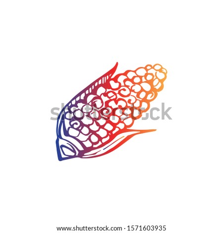 Thanksgiving hand drawn corn on white background. Gradient from orange and deep violet. Vector illustration
