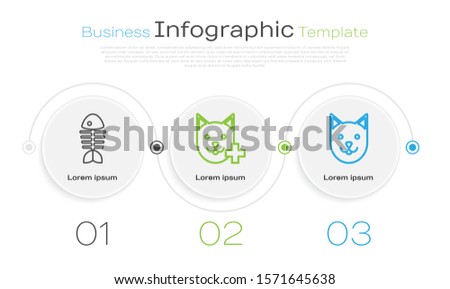 Set line Fish skeleton, Veterinary clinic symbol and Cat. Business infographic template. Vector