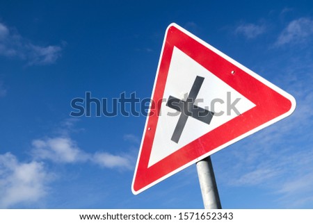 German road sign: uncontrolled intersection ahead Royalty-Free Stock Photo #1571652343