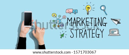 Marketing strategy with person using a white smartphone