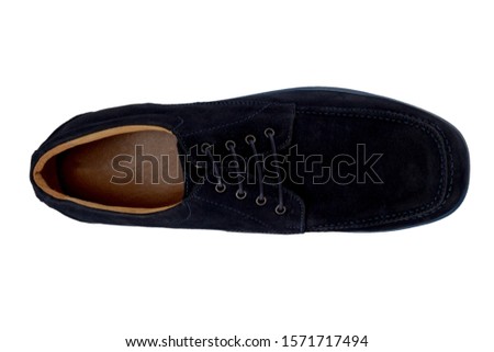 Casual sport fashion black male leather shoes isolated on a white background, top view, stock photography