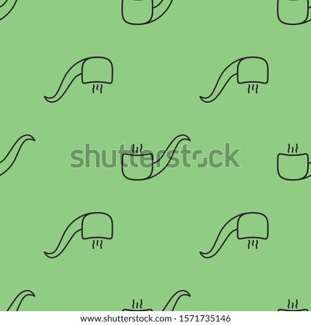 Smoking pipe grey vector pattern on green background. Fabric or wrapping paper minimalistic design.