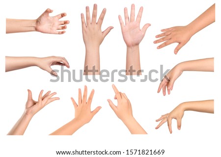 Set of Woman hands gestures isolated on white background. Royalty-Free Stock Photo #1571821669