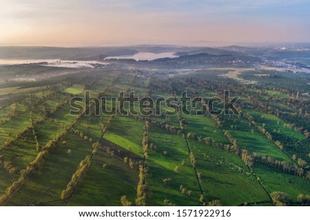 Aerial view of " Bien Ho Che " or " Bien Ho " tea hill, Gia Lai, Vietnam. Royalty high-quality free stock image landscape of tea hill in Vietnam