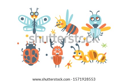 Bugs Vector Set. Funny Cartoon Insects Collection