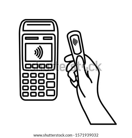 NFC Payment Vector Outline. contactless payment machine from key fob