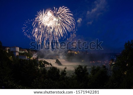 Fireworks, National Holiday on 1 August 2014, Rhine Falls, Canton of Schaffhausen, Switzerland