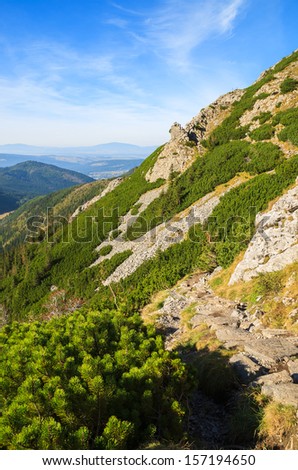 Mountain trail from Giewont to Strazyska valley in autumn season, Tatry Mountains, Poland