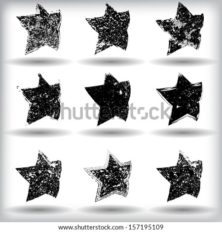 Set of black grunge stars