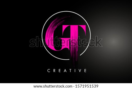 Pink GT Brush Stroke Letter Logo Design. Pink Paint Logo Leters Icon with Elegant Circle Vector Design.