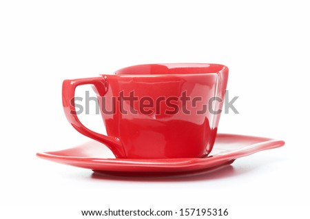 cup of black coffee white background red mug