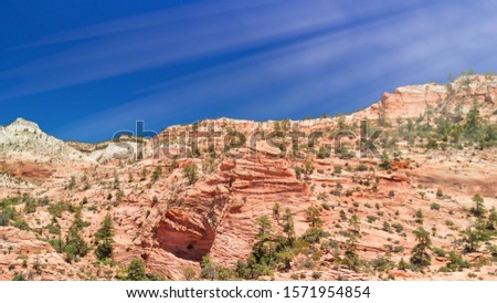 Nature landscape of Zion National Park, USA. Aerial view of amazing mountains and canyon.