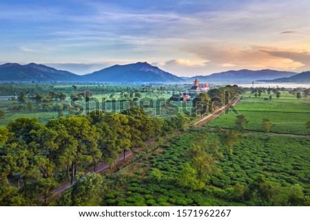 Aerial view of " Buu Minh " pagoda, Gia Lai, Vietnam. Royalty high-quality free stock image landscape of pagoda in Vietnam