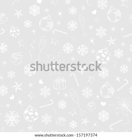 Seamless pattern from christmas symbols, white on gray