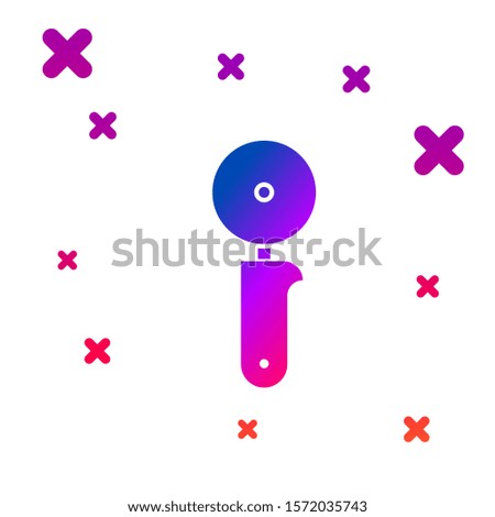 Color Pizza knife icon isolated on white background. Pizza cutter sign. Steel kitchenware equipment. Gradient random dynamic shapes. Vector Illustration