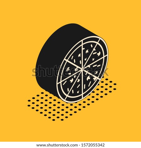 Isometric Pizza icon isolated on yellow background.  Vector Illustration
