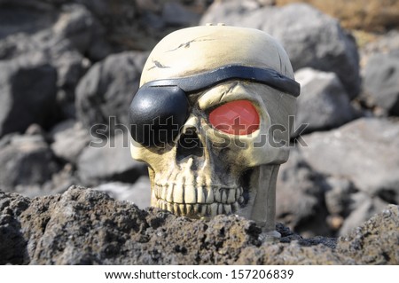 One Pirate Skull with a Red Eye and a Patch