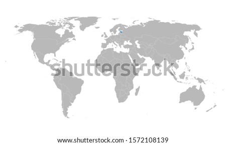 Estonia marked blue isolated on world map vector art. Gray background. Perfect for backgrounds, backdrop, business concepts and wallpapers.