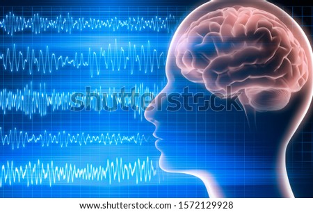 Brain waves - EEG - brain activity - 3D illustration