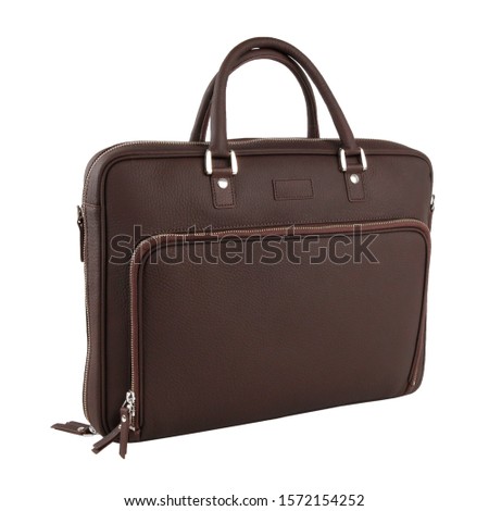New fashion male bag in brown leather. Without shadows. 
Isolated on white background