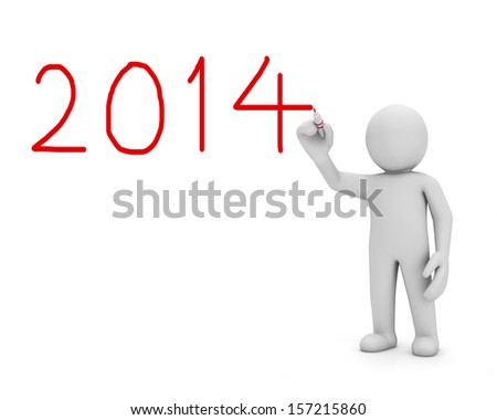 2014 write new year and man 3d render