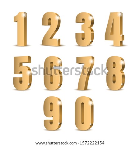 Gold 3d numbers. Symbol set. Vector illustration