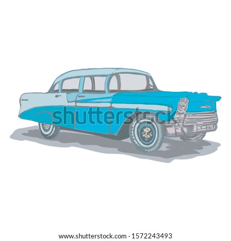 
illustration of a classic blue car with a white background Royalty-Free Stock Photo #1572243493