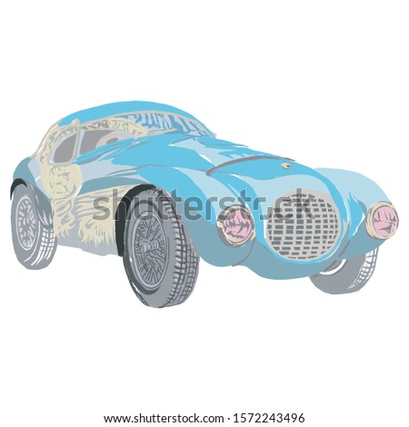 
illustration of a classic blue car with a white background Royalty-Free Stock Photo #1572243496