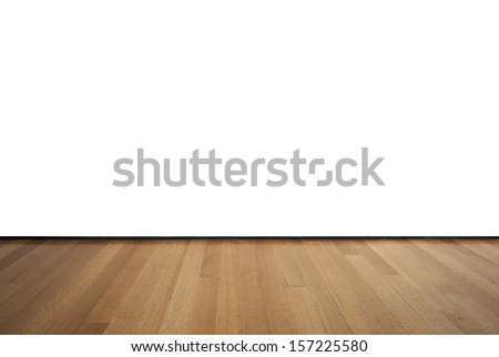 Empty room with white wall and wooden floor Royalty-Free Stock Photo #157225580