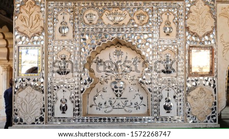 Beautiful patterns decorated on marble in Amber fort. Jaipur, India
 Royalty-Free Stock Photo #1572268747