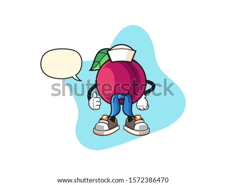 Plum sailor man with speech bubble cartoon. Mascot Character vector.