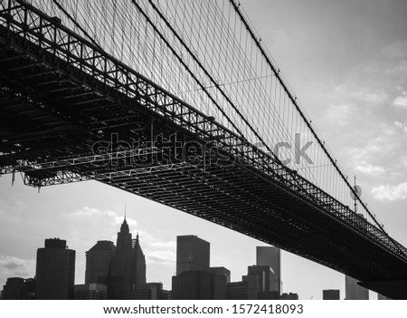 July 12, 2015- New York City, USA: Brooklyn Bridge from Empire Fulton Ferry Park 