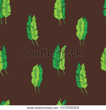 Seamless pattern with leaves on a dark background in cartoon style.