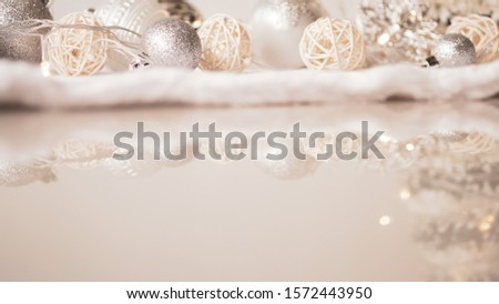 tree light and ball Christmas decoration on white background table for winter holiday season , birthday , new year celebration concept