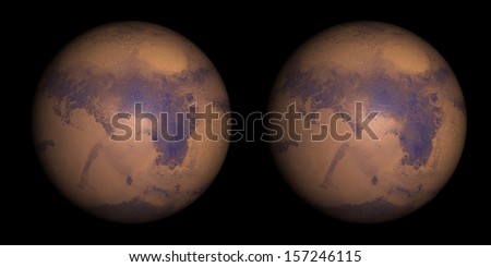 3D solar system series, stereo pair of Mars isolated on black. Elements of this image furnished by NASA. 