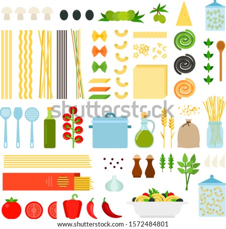 Set of Italy pasta icons flat vector illustration