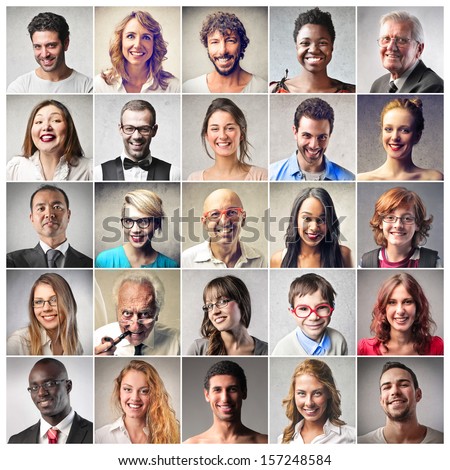 mosaic of satisfied people Royalty-Free Stock Photo #157248584