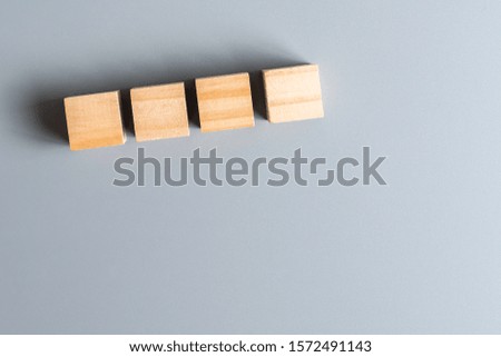 top view of 4 blank wood cube mock up on isolated background for create letter or symbol, business, banner, advertising concept, copy space