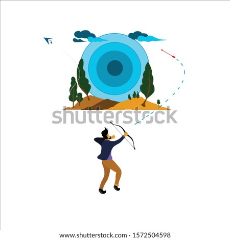 concept man archer aiming at a target, person who shoots a target arrow.