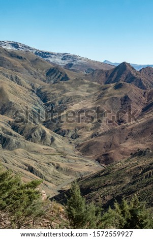 View of the High Atlas Mountains in Morocco. 