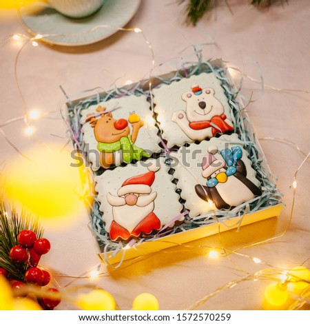 Christmas gift set of sweets with cute animals and Santa Claus