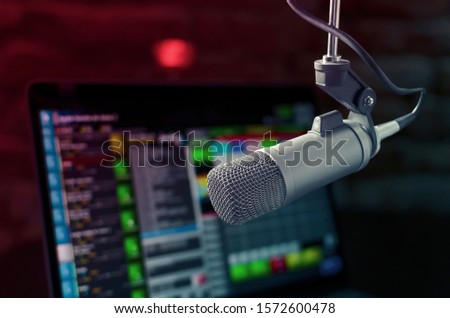 Professional microphone on radio station studio