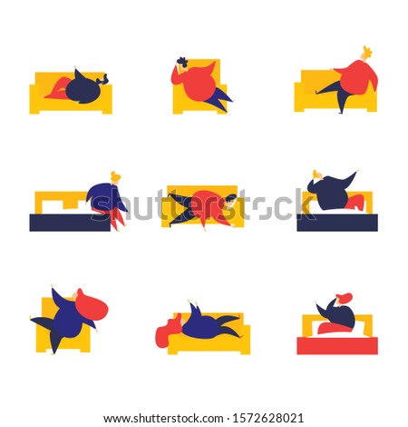 Fat people are lying. Laziness. Flat style vector illustration.