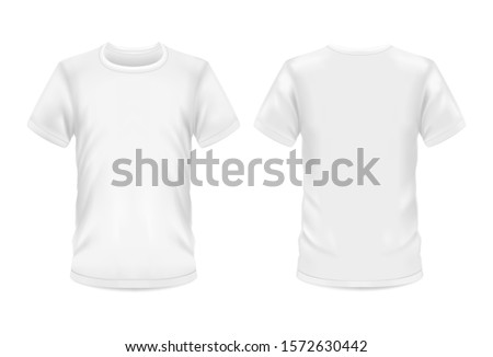 White t-shirt, vector 3d blank realistic model mockup. Man and woman sportswear or casual t shirt with round neck and short sleeves, front and rear view for branding template