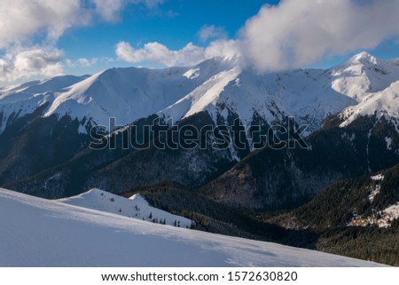 Mountains landscape in winter hiking