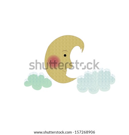 Isolated cartoon moon with clouds